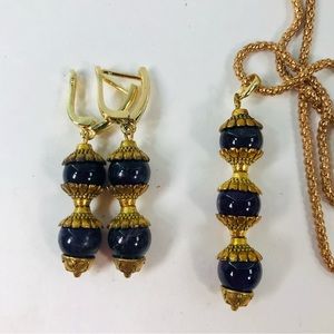 Antique Gold Looks Amethyst Beaded Necklace 30+”/ Earrings 1,2” Set Handcrafted